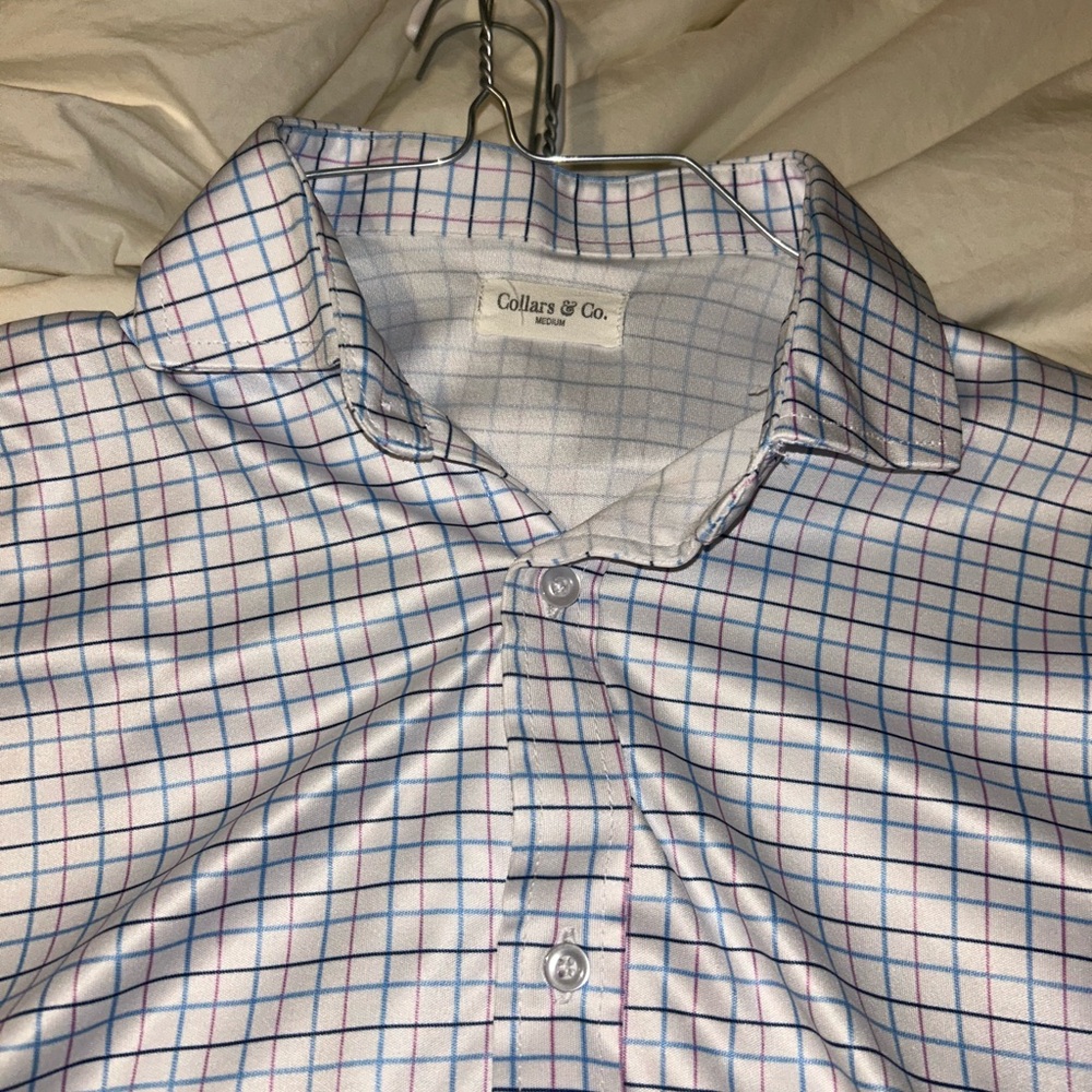 Collars & Co. White and Blue Plaid Casual Shirt